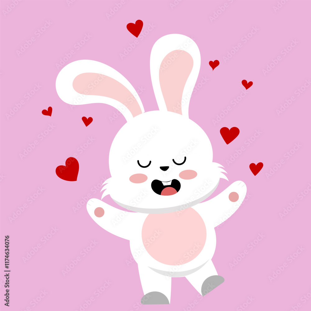 Draw character Rabbit fall in love for Valentine day. Hand Drawn cute rabbit with love for valentines days. Draw character Rabbit fall in love for Valentine day. Hand Drawn cute rabbit with love for valentines days.