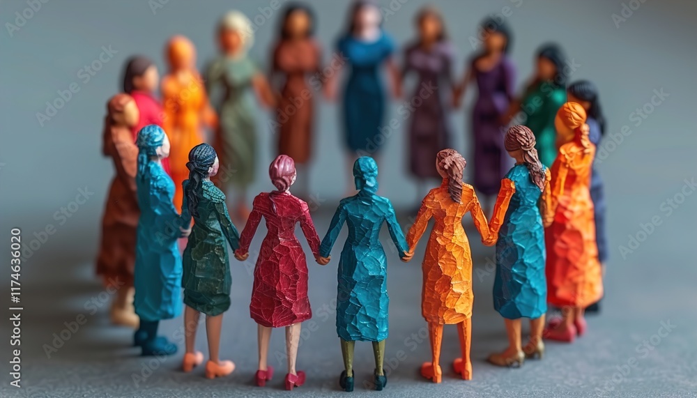 Naklejka premium Diverse women holding hands in a circle, 