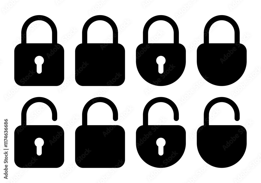 Lock Icons set isolated on white background
