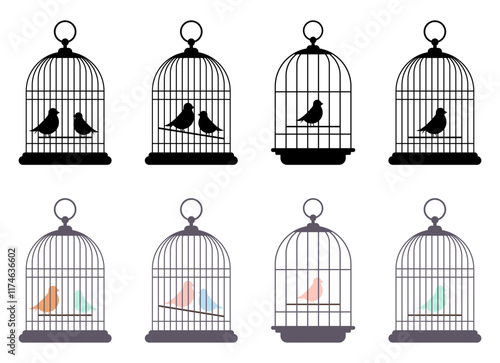 Bird cage icon set isolated on white background photo