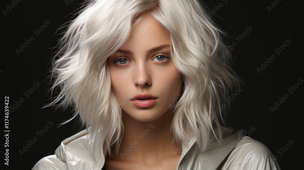 Fototapeta premium Stylish Platinum Blonde Bob Hairstyle