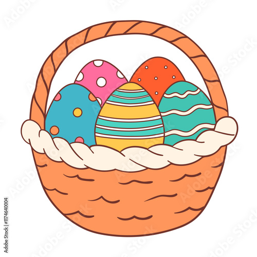 Easter eggs in the basket easter holiday cartoon doodle illustration
