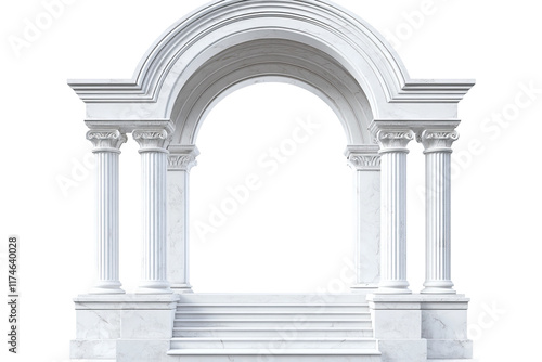 Elegant white gothic archway for architectural design on a transparent background photo