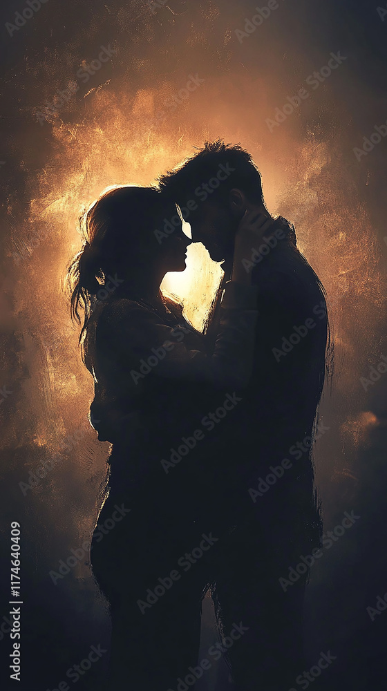Couple embracing in a warm glow Couple embracing in a warm glow