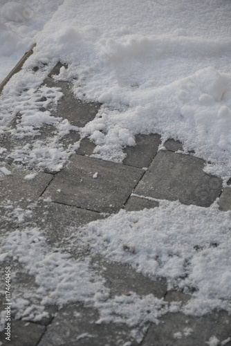 block paving bricks covered in snow photo