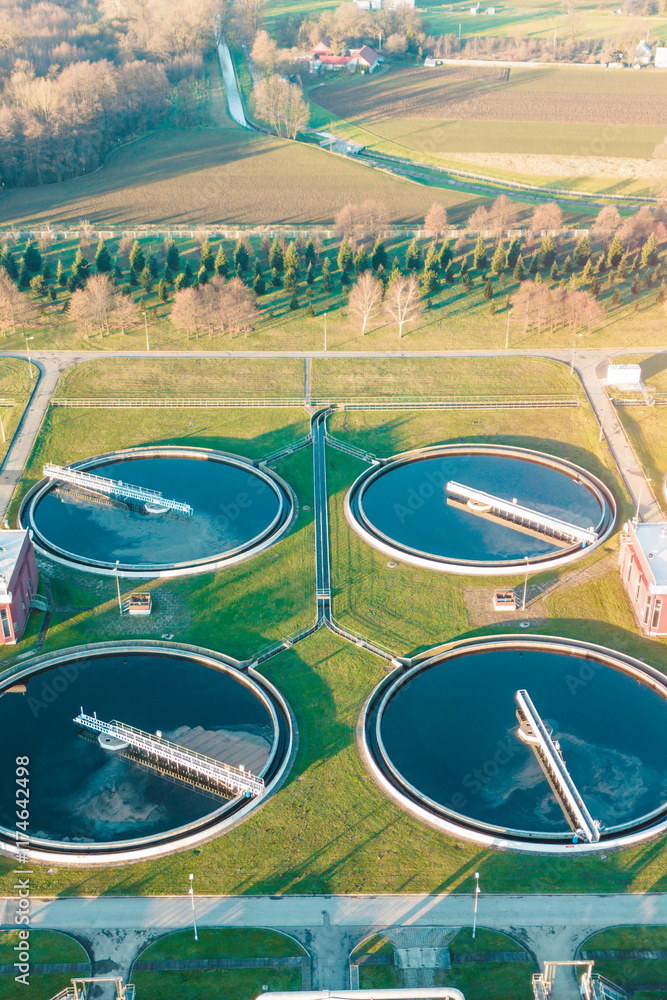 Industrial water treatment plant with circular tanks