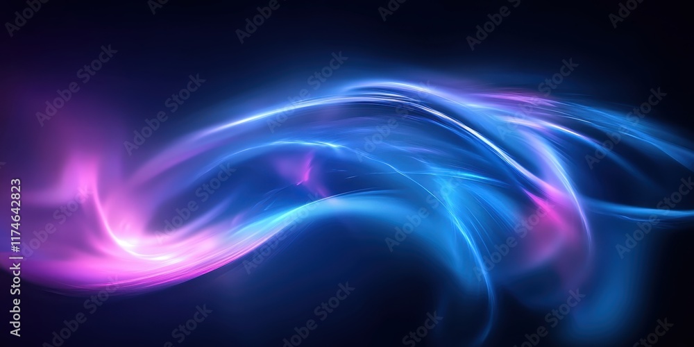 Abstract energy waves, flowing light streams, cosmic art, neon blue and purple colors, glowing ethereal ribbons, dark space background, digital art, vibrant luminescence, futuristic design, smooth cur Abstract energy waves, flowing light streams, cosmic art, neon blue and purple colors, glowing ethereal ribbons, dark space background, digital art, vibrant luminescence, futuristic design, smooth cur