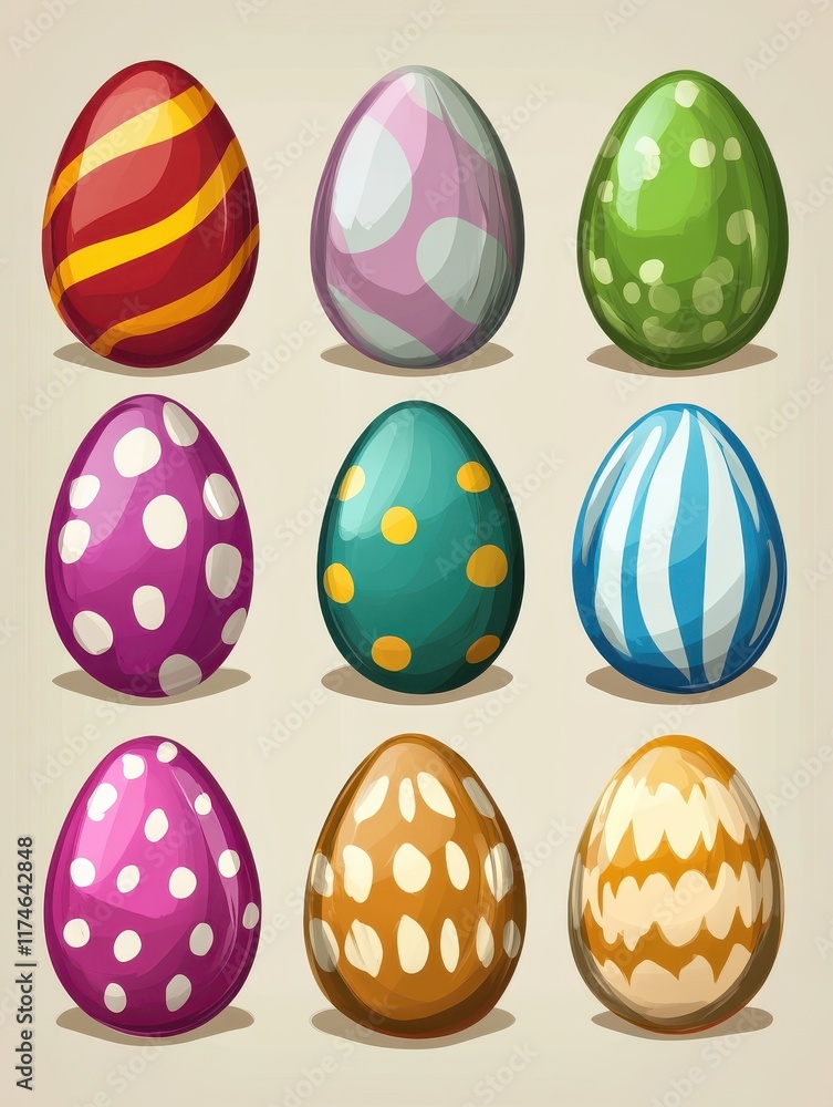 Cartoon happy easter cute eggs set. Easter spring eggs for celebration illustration Cartoon happy easter cute eggs set. Easter spring eggs for celebration illustration