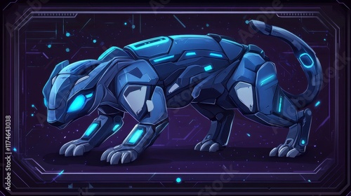 digital collectible card featuring a robotic animal stylized vector art with glowing neon colors dynamic lighting cyberpunk background