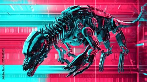 Futuristic NFT digital collectible card featuring a robotic animal stylized vector art with glowing neon colors dynamic lighting cyberpunk background