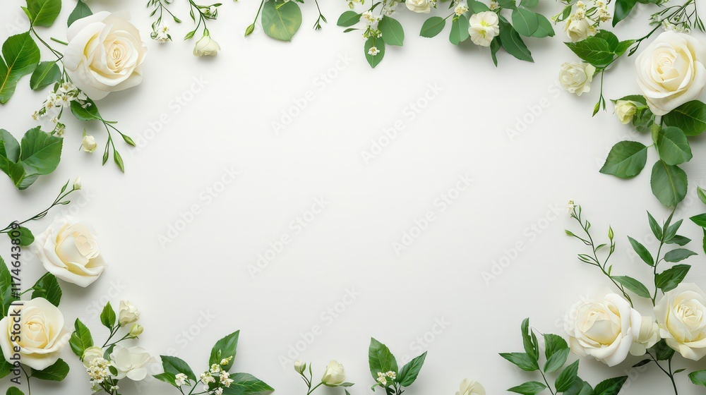 Naklejka premium A white flower arrangement with green leaves surrounding it