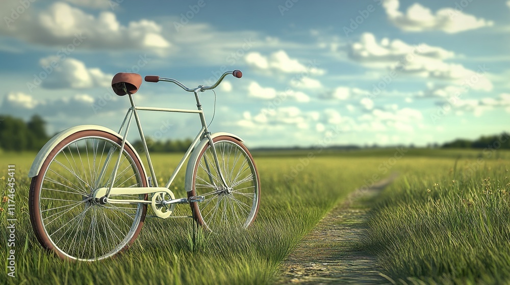 Naklejka premium Vintage Bicycle in Summer Field: A Peaceful Ride