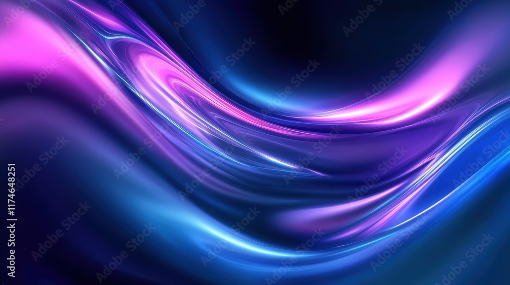 Naklejka premium Abstract energy waves, flowing light streams, cosmic art, neon blue and purple colors, glowing ethereal ribbons, dark space background, digital art, vibrant luminescence, futuristic design, smooth cur