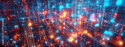 Wallpaper Mural Futuristic cityscape, neon lights, reflective wet streets, cyberpunk atmosphere, urban night scene, glowing skyscrapers, pink and blue color palette, dystopian metropolis, puddles reflecting neon, hig Torontodigital.ca