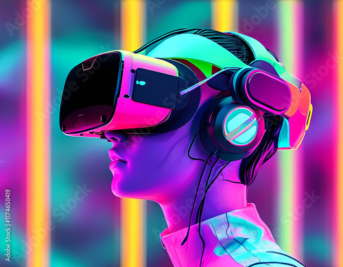a woman wearing a virtual reality goggles