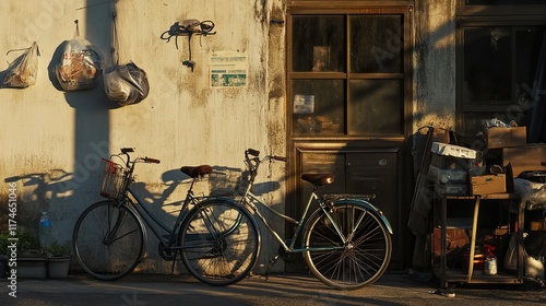 Golden Hour at an Old Building with Bicycles