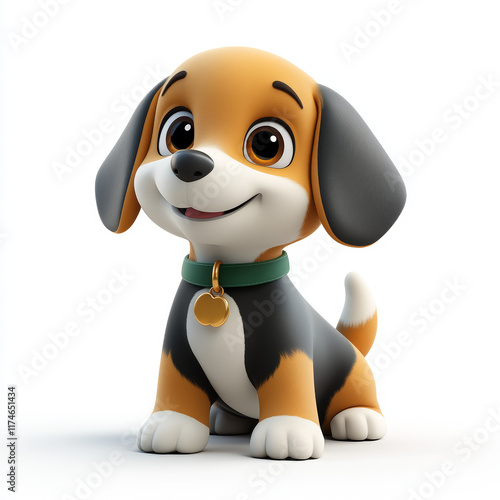 Cartoon Beagle Puppy Sitting and Smiling With Bright Expression photo