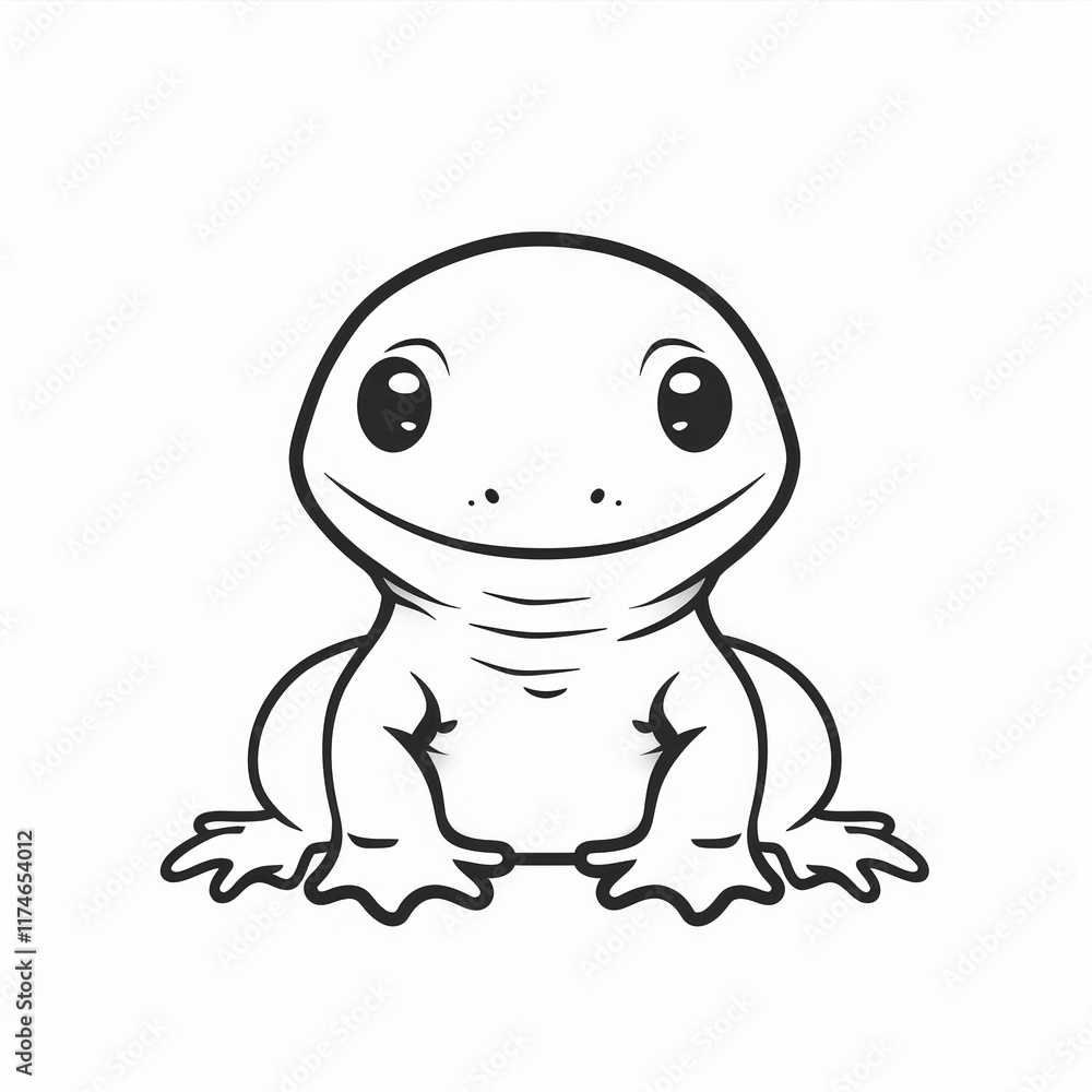Cute Newt Vector Logo in Black and White Outline Style Cute Newt Vector Logo in Black and White Outline Style
