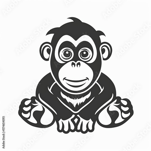 Cute Flat Vector Logo of an Orangutan in Black and White Design photo