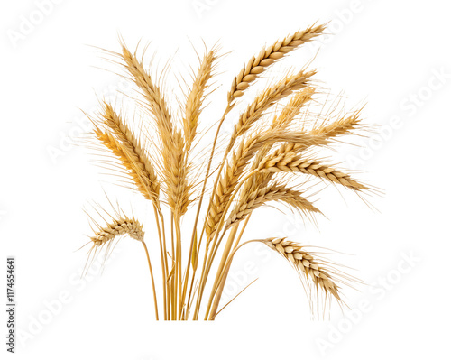 Wheat grain isolated on a white background with a transparent cutout, showcasing detailed textures and natural golden color