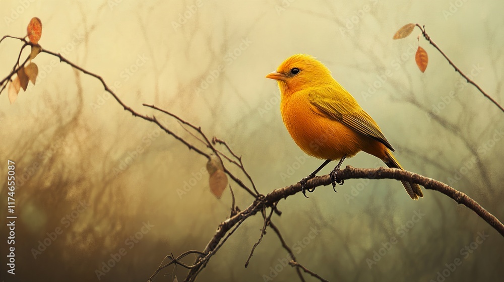 Golden Bird on Branch: A Stunning Nature Image Golden Bird on Branch: A Stunning Nature Image