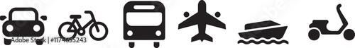 Vector style illustration of icon set focusing on transportation