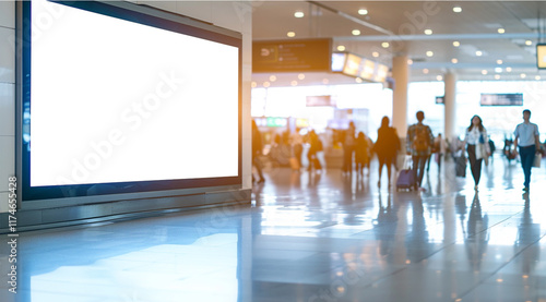 Wallpaper Mural Blurred image of people at the airport with blank billboard for advertisement Torontodigital.ca