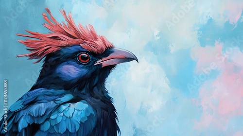 Vibrant Blue Bird with Pink Crest: A Tropical Avian Masterpiece photo