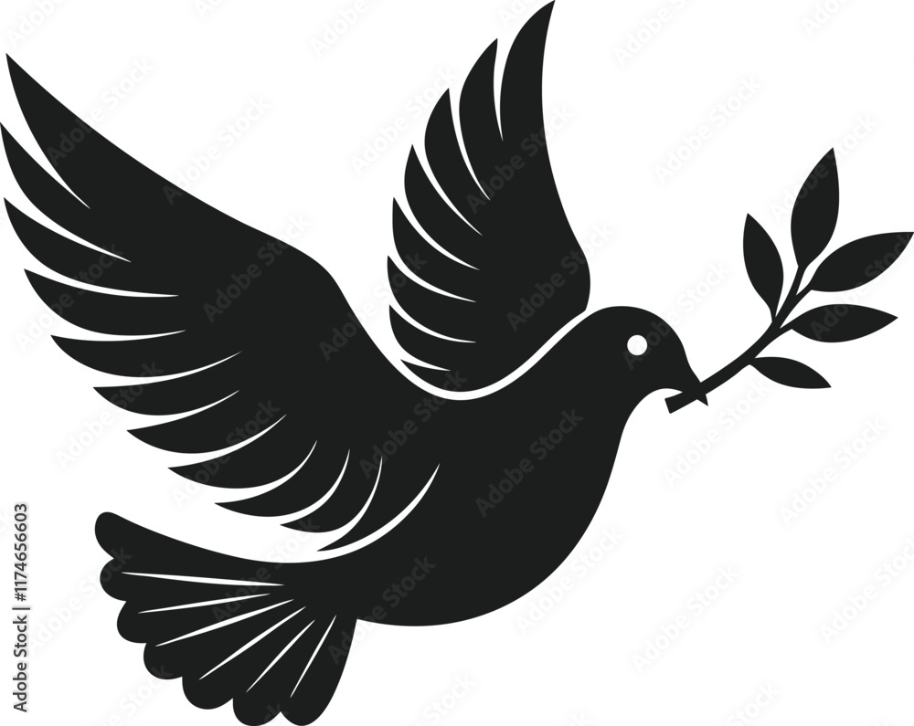 Obraz premium Peaceful Dove Silhouette with Olive Branch - Easter Vector Illustration
