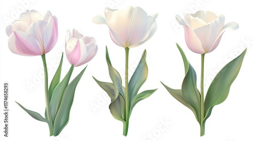 Wallpaper Mural spring flowers tulips isolated on white background. floral collection. Set. Torontodigital.ca