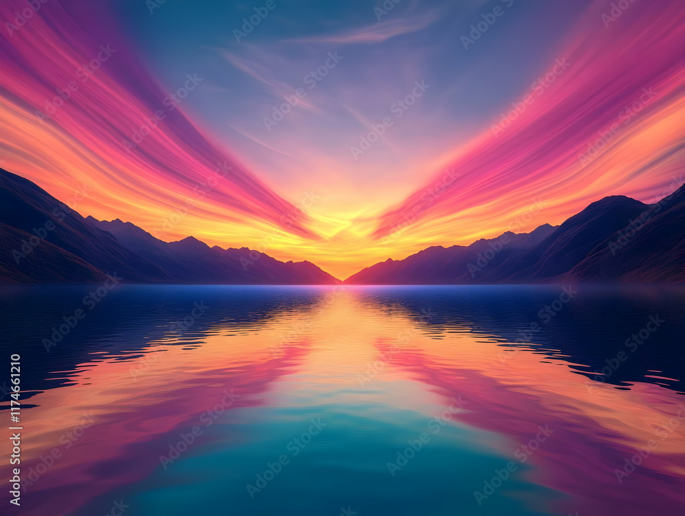 Vibrant Sunset Landscape 3D Illustration Vibrant Sunset Landscape 3D Illustration