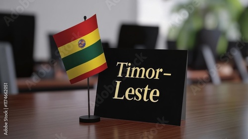 Timor-Leste Desk Flag and Sign: A Symbol of Diplomacy and International Relations photo