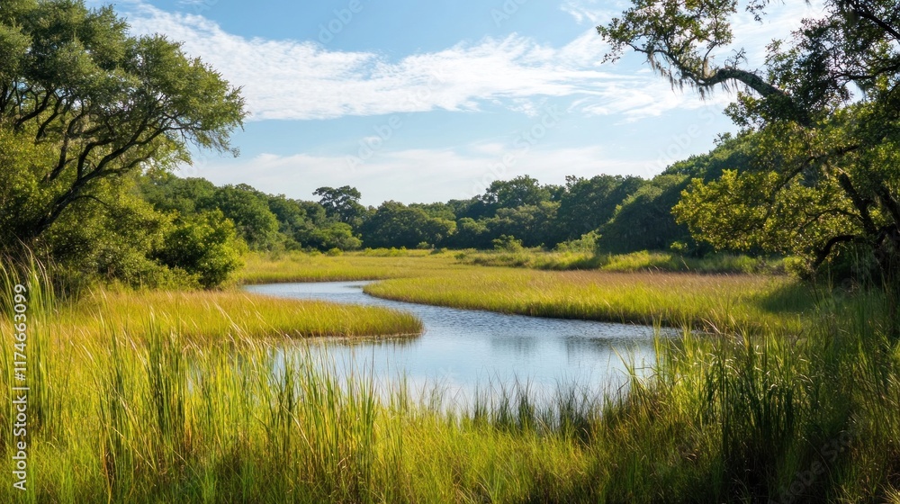 Serene River Winding Through Lush Grasslands Serene River Winding Through Lush Grasslands