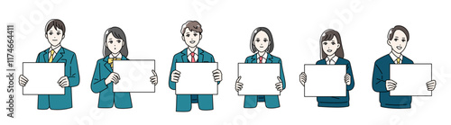 フリップを手に持つ学生服を着た男女の学生のイラスト