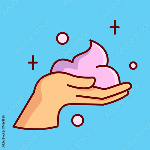 Soap Foam in Hand Vector Illustration Icon. Flat Cartoon Style