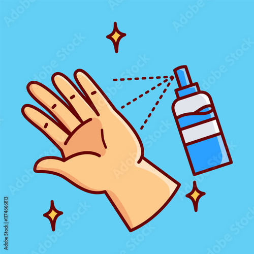 Hand With Blue Cleaning Spray Vector Illustration Icon. Flat Cartoon Style
