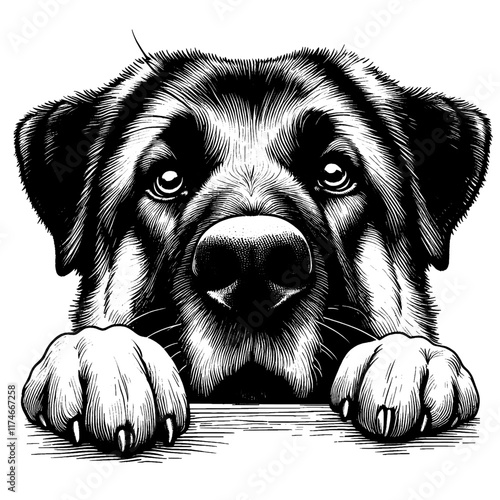 Hand drawn peeking Kangal, vector sketch isolated on transparent background.	