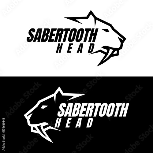 sabertooth head line logo design vector art