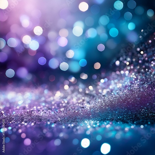 De-focused abstract glitter background with shimmering silver, purple, and blue lights, perfect for elegant and celebratory banner designs