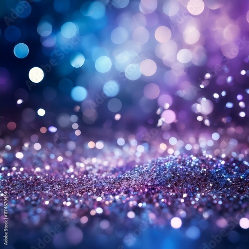 De-focused abstract glitter background with shimmering silver, purple, and blue lights, perfect for elegant and celebratory banner designs