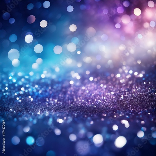 De-focused abstract glitter background with shimmering silver, purple, and blue lights, perfect for elegant and celebratory banner designs