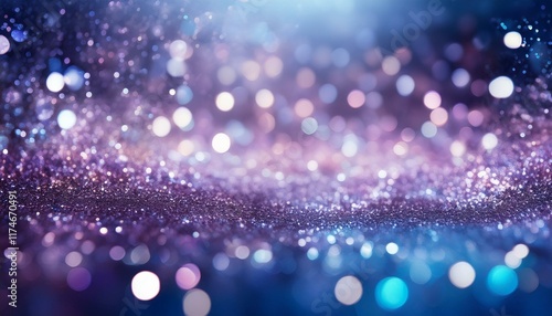 De-focused abstract glitter background with shimmering silver, purple, and blue lights, perfect for elegant and celebratory banner designs