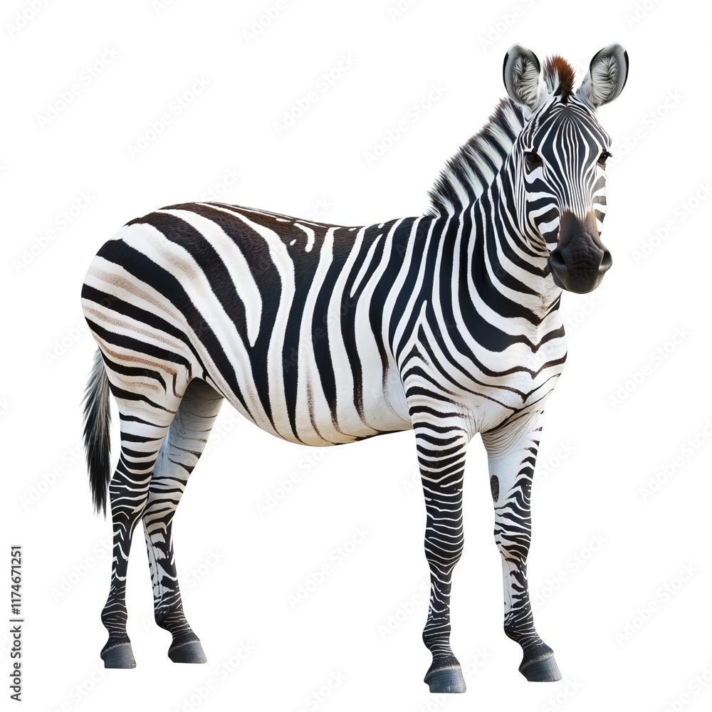 Fototapeta premium zebra left view A full body shot Look forward white background
