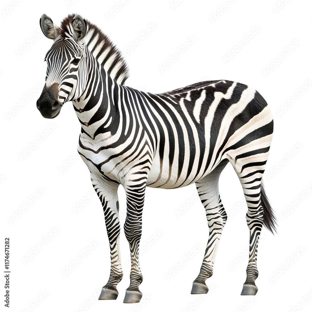 Fototapeta premium zebra left view A full body shot Look forward white background