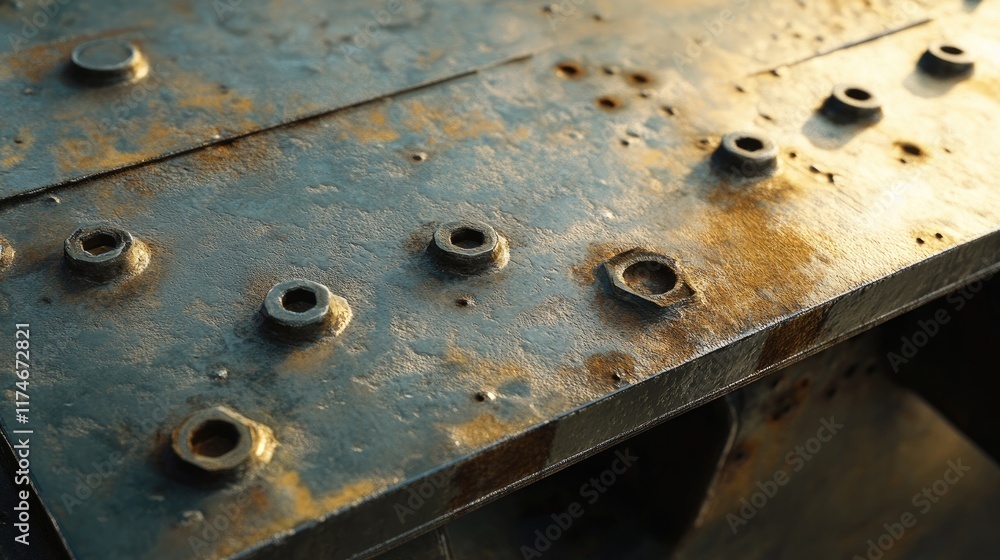 Close-Up of Rusty Metal Surface with Bolts and Texture Details Close-Up of Rusty Metal Surface with Bolts and Texture Details