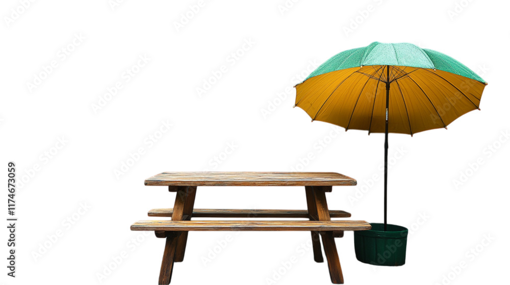 Picnic Table with Umbrella on Transparent Background Picnic Table with Umbrella on Transparent Background