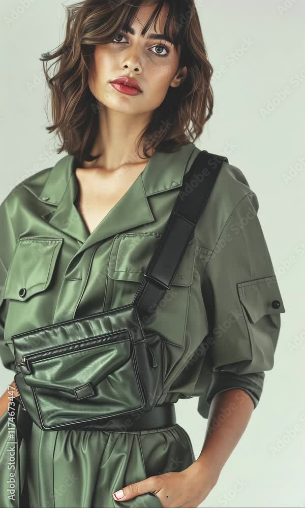 Model in military style. Model in military style.