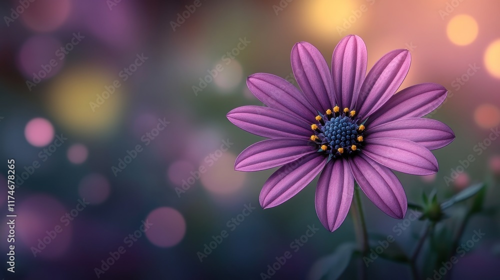 Single purple daisy flower with bokeh background. Single purple daisy flower with bokeh background.