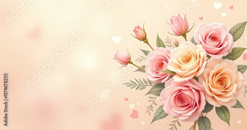 Floral elements on a colorful postcard with a caption "Happy Valentine's Day".