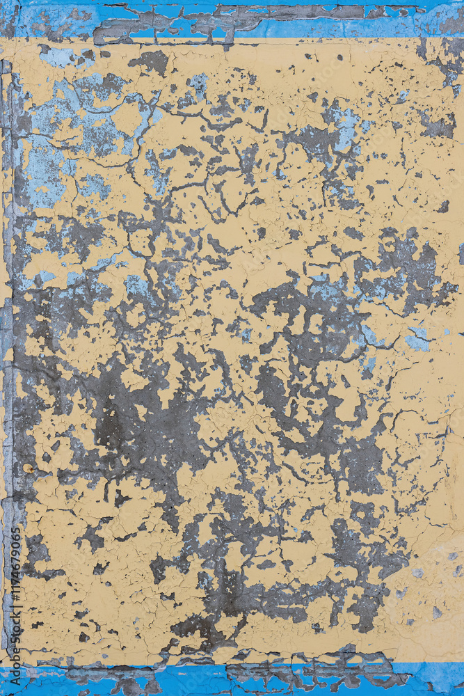 Peeling paint on the wall. Old concrete wall with cracked flaking paint. Weathered rough painted surface with patterns of cracks and peeling. Grunge texture for background and design. High resolution. Peeling paint on the wall. Old concrete wall with cracked flaking paint. Weathered rough painted surface with patterns of cracks and peeling. Grunge texture for background and design. High resolution.